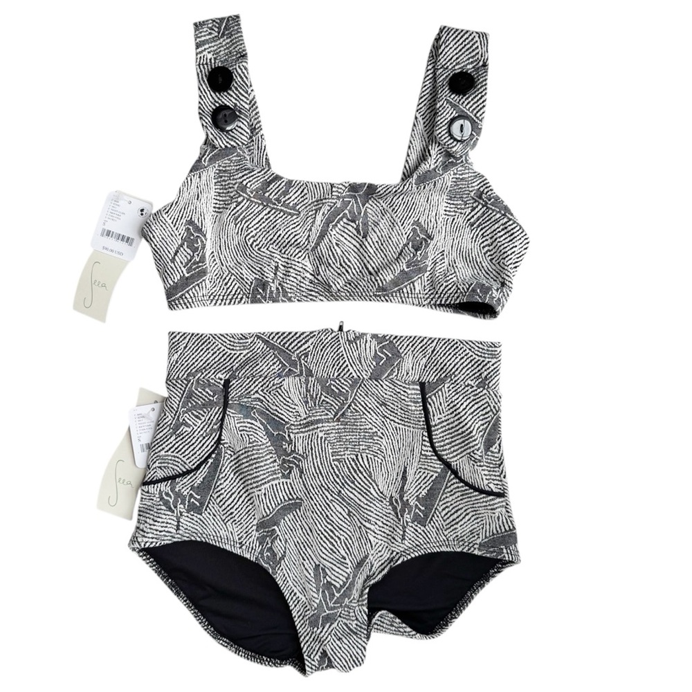 Seea x Free People Georgia Top & Bottom in Night Glide Black /White | SMALL NWT - Picture 3 of 8